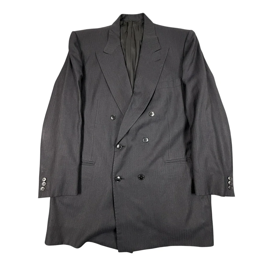 Luciano Barbera Mens Blazer Double Breasted Herringbone Black Wool 46R
